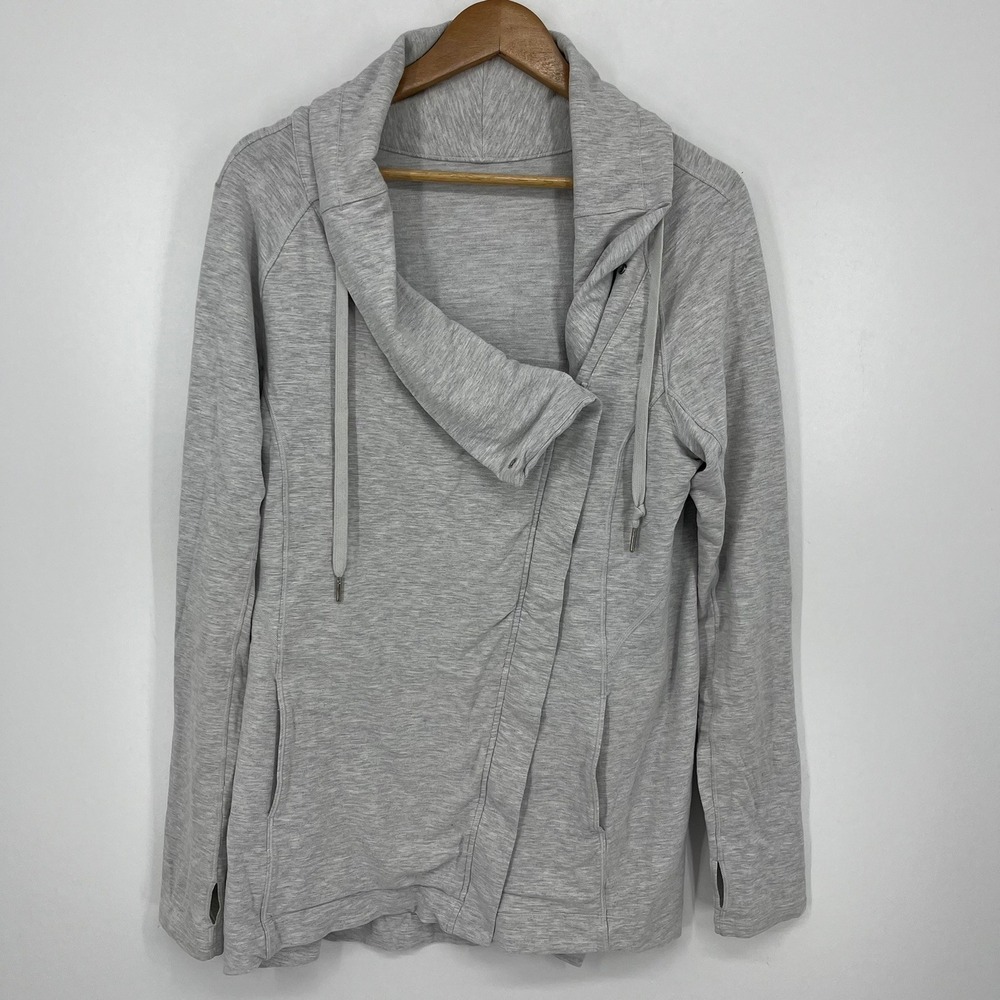 Lululemon Zen Garden Wrap Jacket Heathered Grey Asymmetrical Zip Size 10